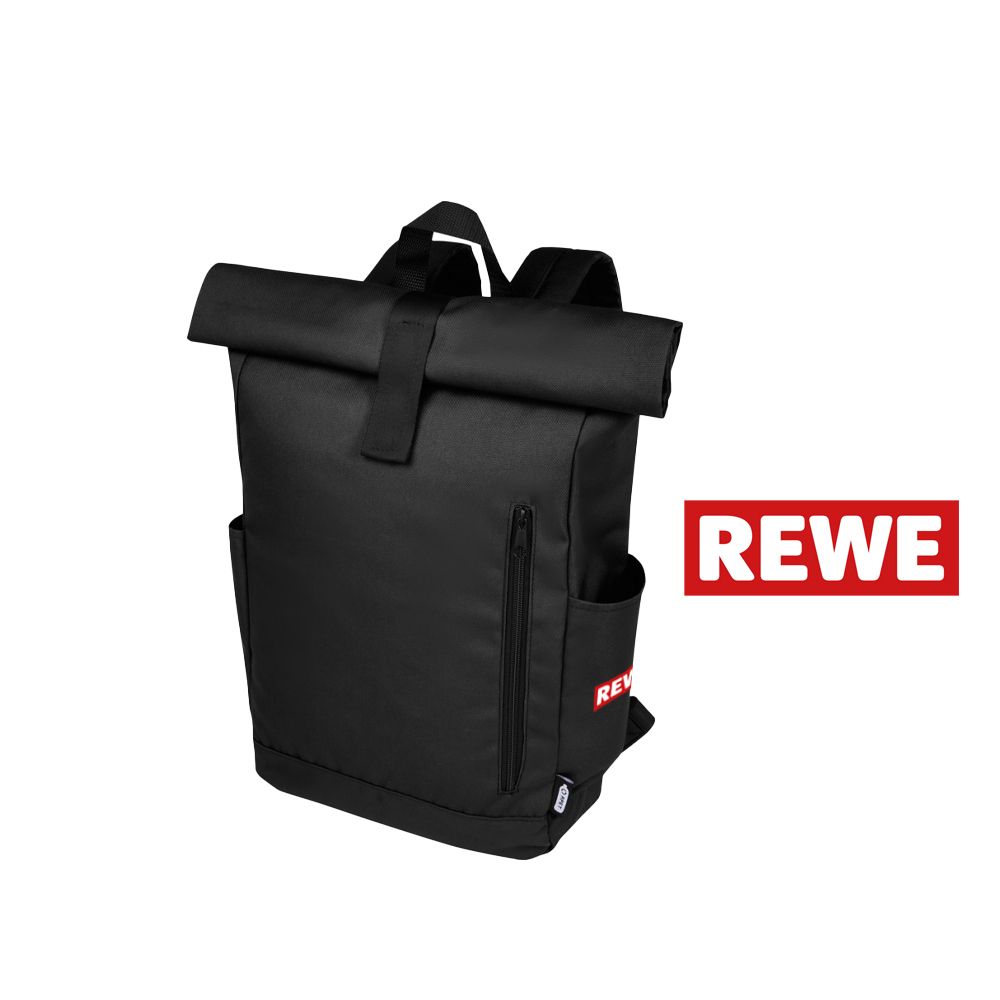 Rolltop Rucksack Byron schwarz REWE Logo